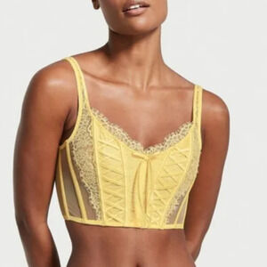 VICTORIA'S SECRET DREAM ANGELS UNLINED LACE UP CORSET BRA TOP YELLOW SIZE XL